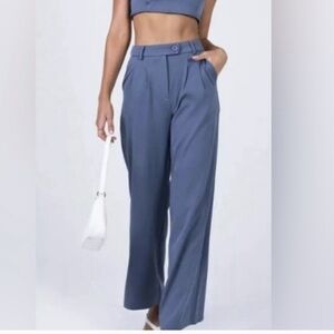 Princess Polly Wide Leg High Waisted Huxley Pants Dusty Blue